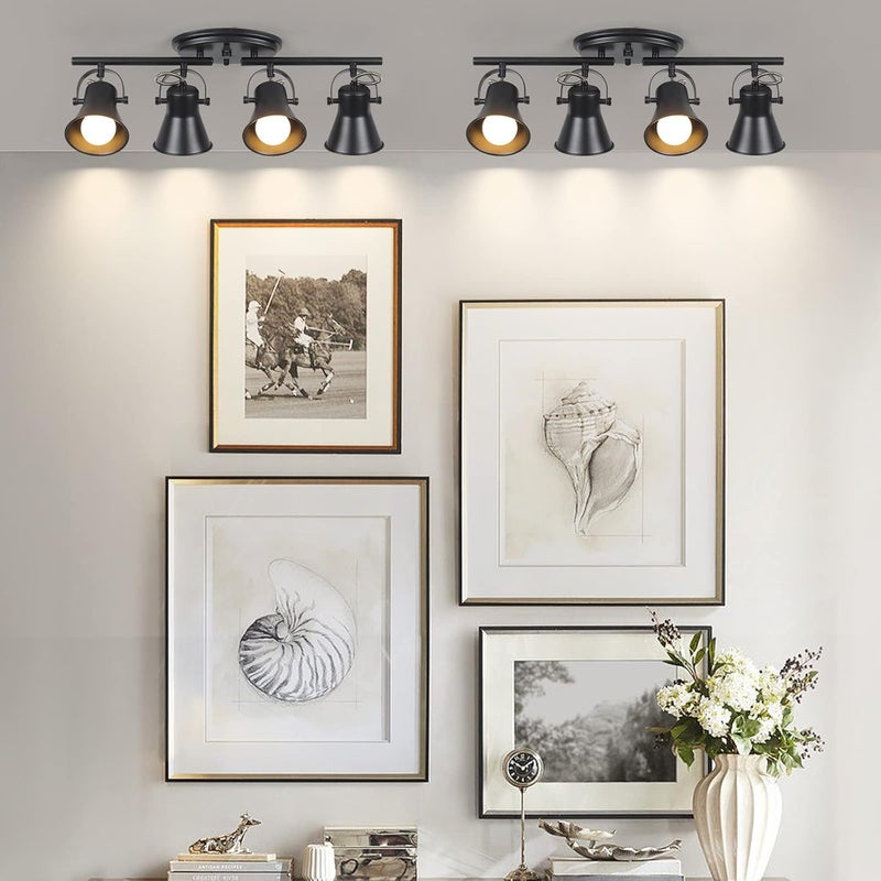 KEESFU 4-Light Track Lighting Kit,Black Semi Flush Mount Ceiling Light with 4 Rotatable Light Heads,Modern Accent Lighting for Livingroom,Bedroom,Hallway,Art Wall,Bathroom,Kitchen.(4-Light) - Image 5